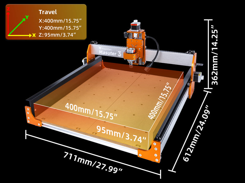 CNC Router Masuter 3 with 40W Laser and Black R42 Rotary Roller Kit