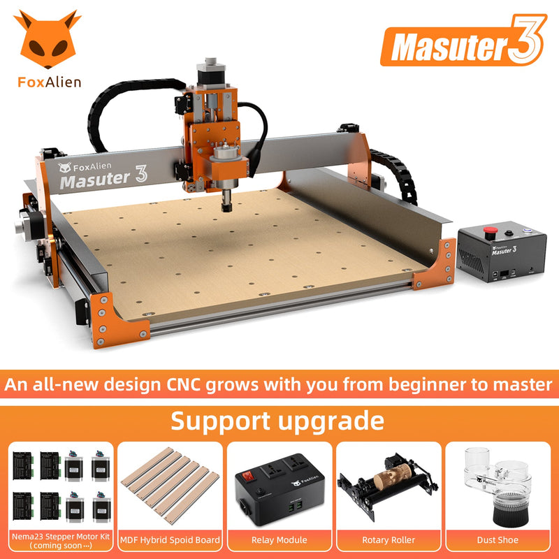 CNC Router Masuter 3 with 40W and Black R42 Rotary Roller Kit