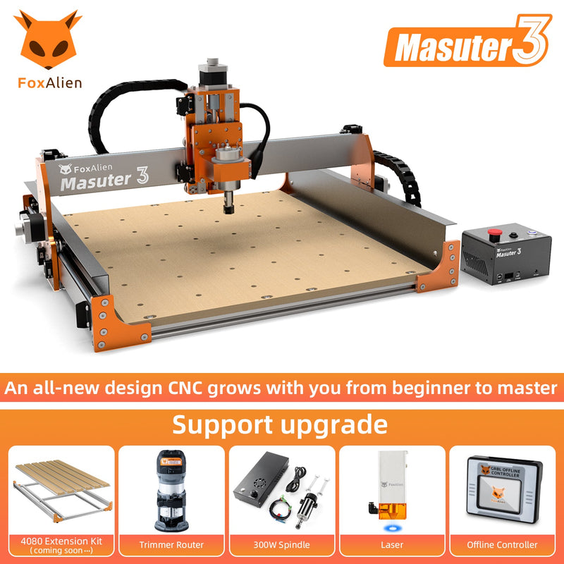 CNC Router Masuter 3 with 40W and Black R42 Rotary Roller Kit