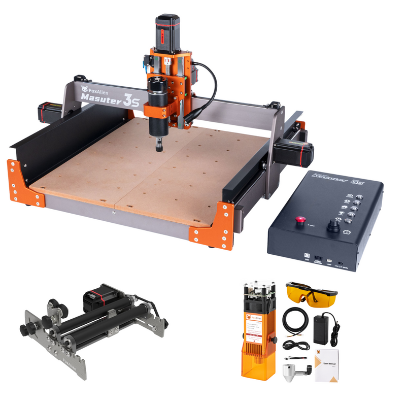 CNC Router Masuter 3S with 40W Laser and R57-41 Rotary Roller Kit